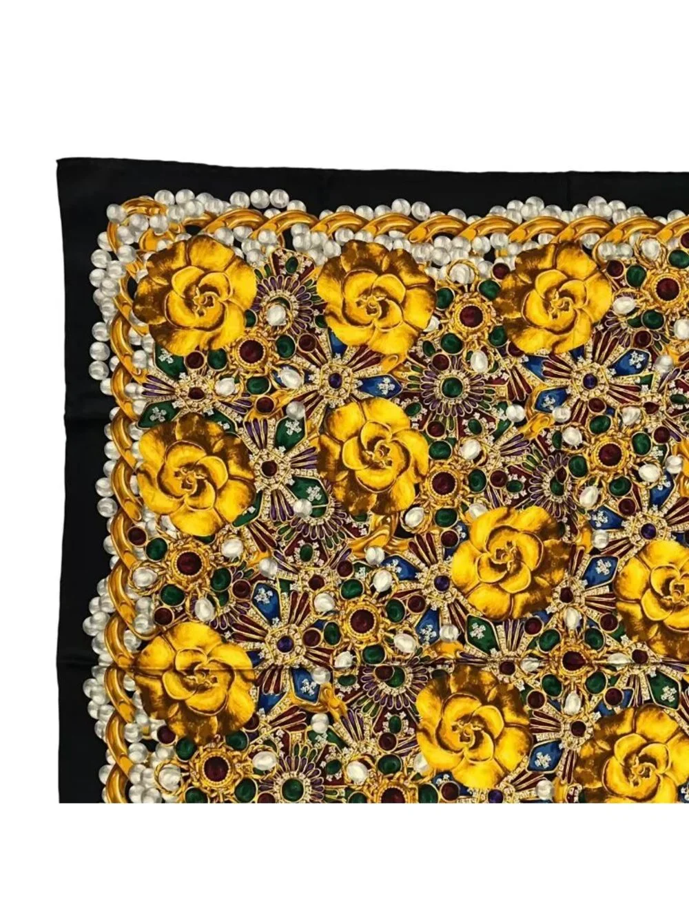 Chanel Scarf Silk Camellia Pattern Gold